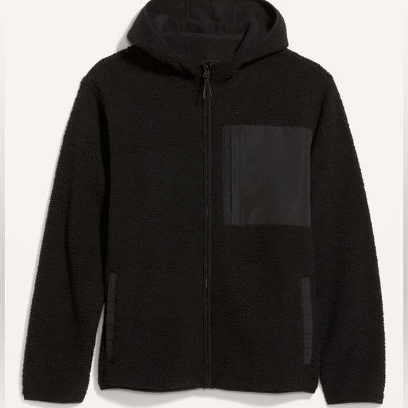 Old Navy Mens Sherpa Zip Hoodie | M | Black NEW!! - Picture 7 of 12